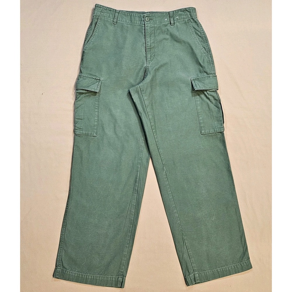 Uniqlo‎ Cargo Pants Mens Medium Olive Green Elastic Waist Utility Straight Leg